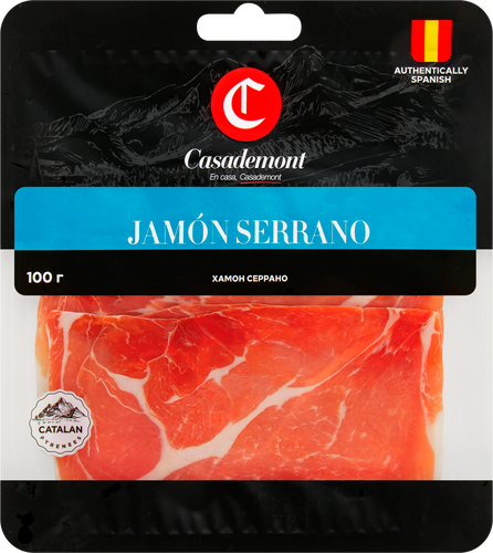 Хамон сыровяленый CASADEMONT Serrano, нарезка, 100г, детальное фото