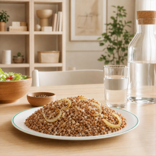 Каша гречневая с луком ЛЕНТА FRESH, весовая, крупный план