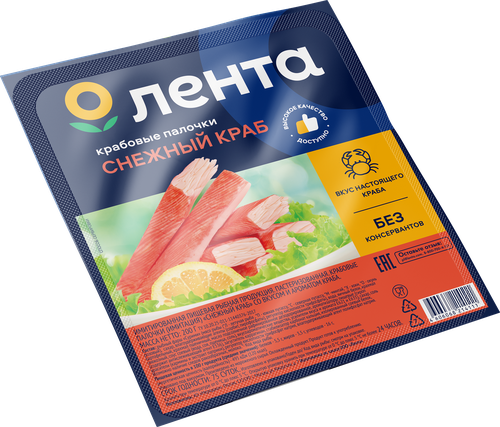 Крабовые палочки охлажденные ЛЕНТА Снежный краб (имитация), 200г, вид