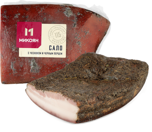Сало МИКОЯН с чесноком и черным перцем, весовое, вид