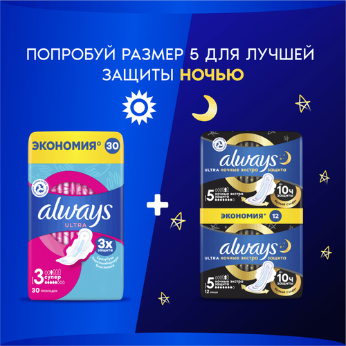 Прокладки ALWAYS Ultra Супер, с крылышками, 30шт, крупный план