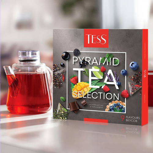 Набор подарочный чайный TESS Pyramid Tea Selection 9 видов, 45пир, крупный план