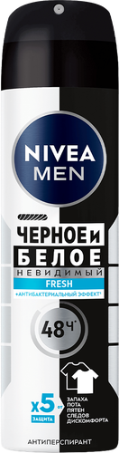 Антиперспирант-спрей мужской NIVEA MEN Fresh Черное и Белое Невидимая защита, 130мл, картинка