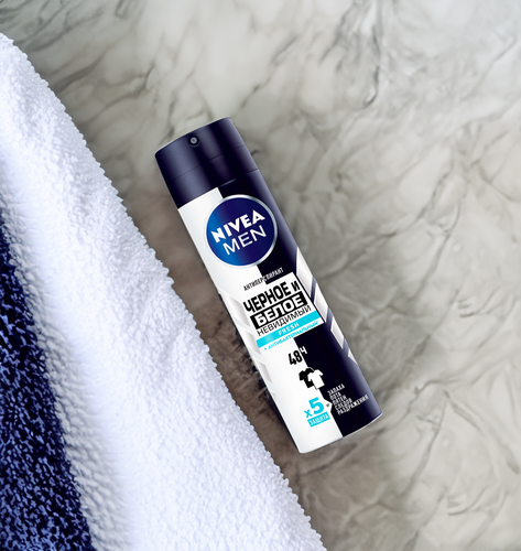 Антиперспирант-спрей мужской NIVEA MEN Fresh Черное и Белое Невидимая защита, 130мл, фотография