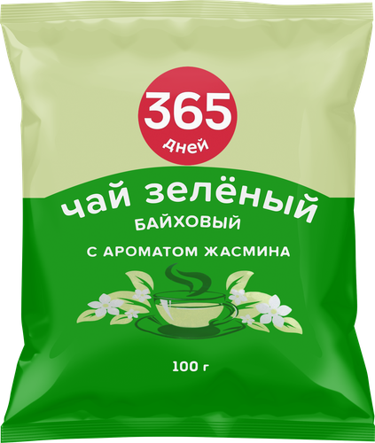 Чай зеленый 365 ДНЕЙ Китайский с ароматом жасмина байховый листовой, 100г, фотография