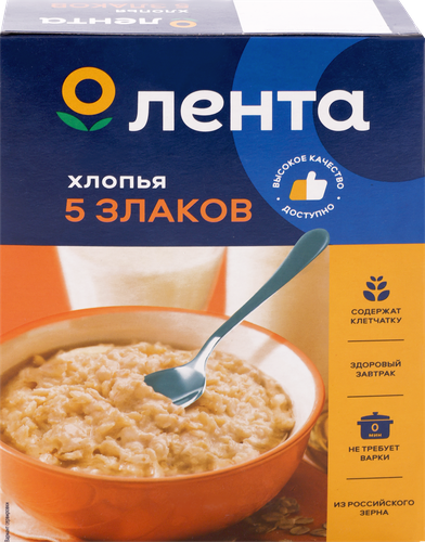 Хлопья мультизлаковые ЛЕНТА 5 злаков, 500г, крупный план