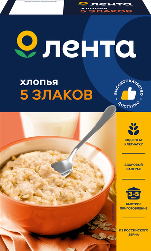 Хлопья мультизлаковые ЛЕНТА 5 злаков, 500г, детальное фото
