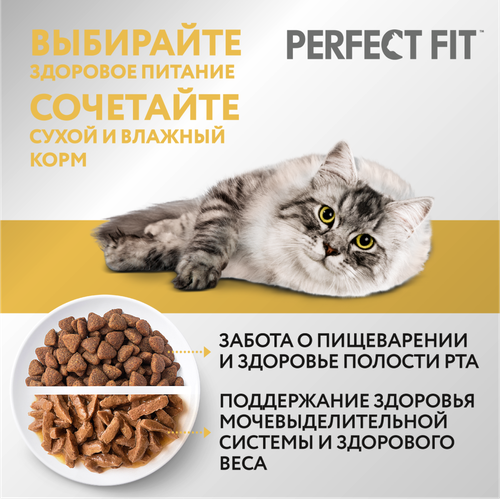 Корм сухой для взрослых кошек PERFECT FIT с индейкой, с чувствительным пищеварением, 1,2кг, фотография