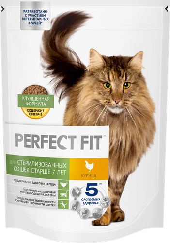 Корм сухой для кошек Perfect Fit с курицей для стерилизованных 7+, 650г, детальное фото