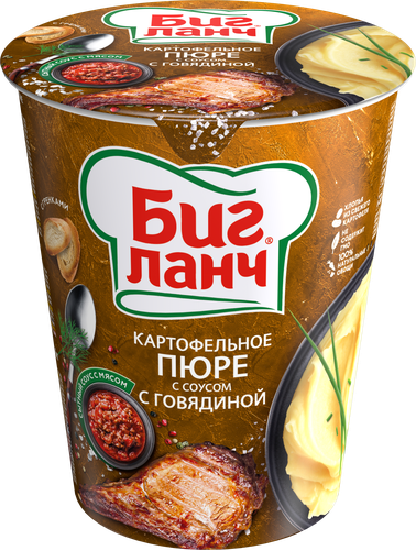 Пюре картофельное БИГ ЛАНЧ С соусом с кусочками говядины, 50г, изображение