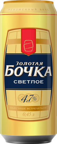 Пиво светлое ЗОЛОТАЯ БОЧКА пастеризованное, 4,7%, ж/б, 0.45л, картинка