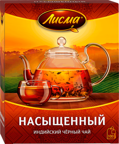 Чай черный ЛИСМА Индийский байховый, 100пак, крупный план