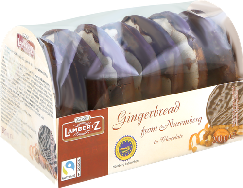 Пряники LAMBERTZ со вкусом шоколада, на тонкой вафле, в шоколадной глазури, 200г, картинка