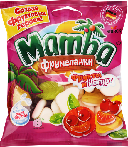 Мармелад жевательный MAMBA Фрумеладки Фрукты и йогурт, 72г, детальное фото