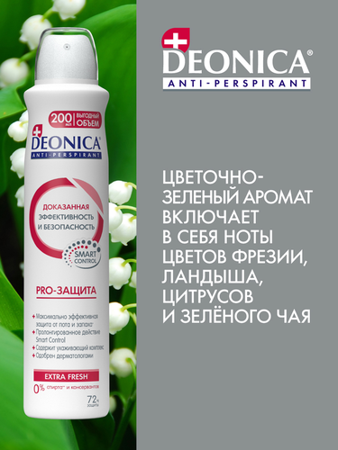 Антиперспирант-спрей женский DEONICA Pro-защита, 200мл, крупный план