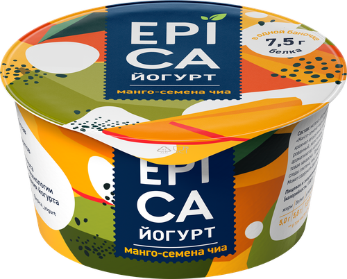 Йогурт EPICA с манго и семенами чиа 5%, без змж, 130г, вид