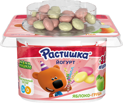 Йогурт для детей РАСТИШКА Яблоко, груша с печеньем 3%, без змж, 118г, изображение