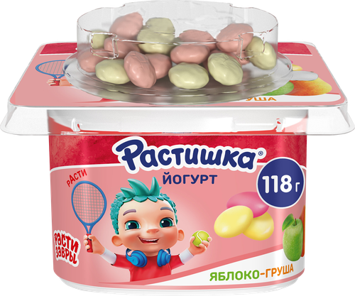 Йогурт для детей РАСТИШКА Яблоко, груша с печеньем 3%, без змж, 118г, фотография