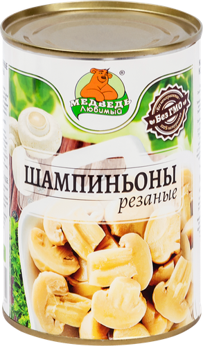 Шампиньоны МЕДВЕДЬ ЛЮБИМЫЙ резаные, 425мл, крупный план