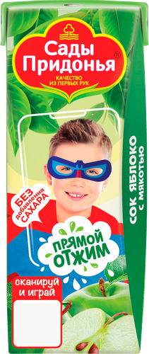 Сок САДЫ ПРИДОНЬЯ Яблоко прямого отжима с мякотью, с 4 месяцев, 200мл, фото