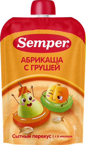 Пюре фруктово-злаковое SEMPER Грушево-абрикосовое, с кашей, с 6 месяцев, 120г, изображение
