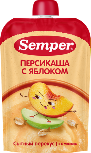 Пюре фруктовое-злаковое SEMPER Яблочно-персиковое, с кашей, с 6 месяцев, 120г, детальное фото