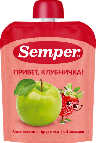 Пюре фруктово-ягодное SEMPER Яблоко, клубника, с 6 месяцев, 90г, детальное фото