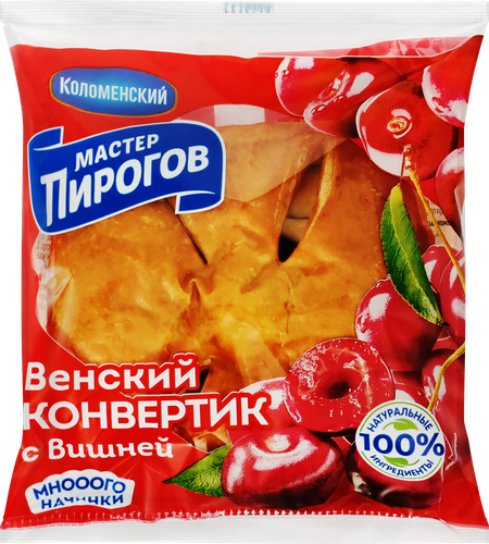 Конвертик слоеный МАСТЕР ПИРОГОВ с фруктовой начинкой вишня, высший сорт, 70г, крупный план