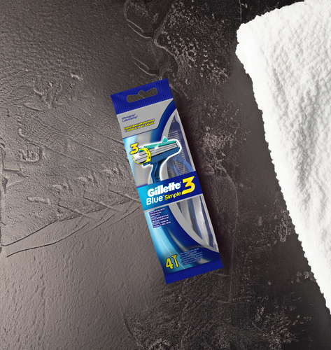 Станок для бритья одноразовый GILLETTE Disposable Blue Simple 3, 4шт, крупный план