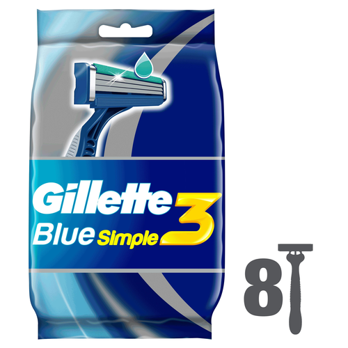 Станок для бритья одноразовый GILLETTE Blue Simple 3, 8шт, фото