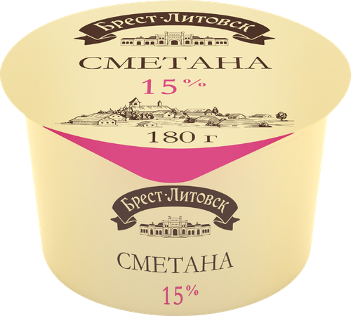 Сметана БРЕСТ-ЛИТОВСК 15%, без змж, 180г, вид