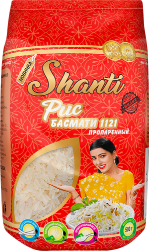 Рис длиннозерный SHANTI Басмати, пропаренный, 500г, вид