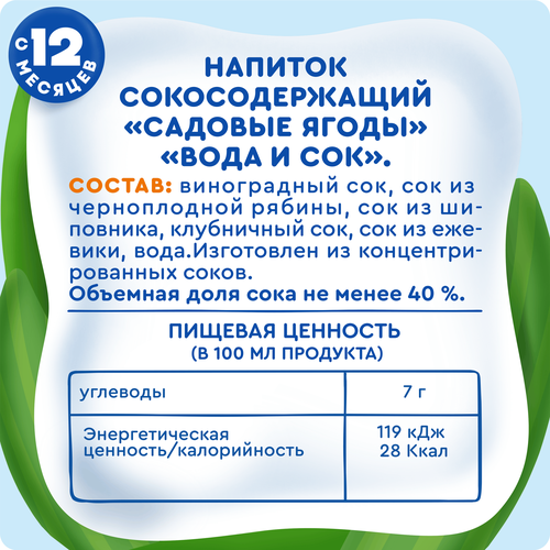 Напиток детский АГУША Садовые ягоды вода с соком, с 12 месяцев, 300мл, фото