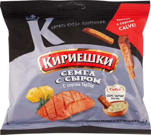 Сухарики ржано-пшеничные КИРИЕШКИ Семга с сыром, с соусом Тар-тар, 85г, картинка