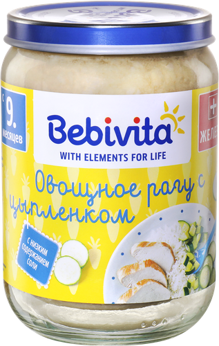 Пюре мясо-овощное BEBIVITA Овощное рагу с цыпленком, с 9 месяцев, 190г, фото