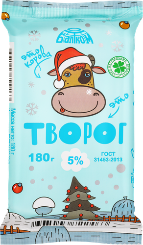 Творог БАЛТКОМ 5%, без змж, 180г, крупный план