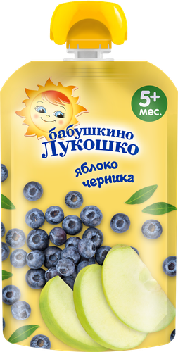 Пюре фруктово-ягодное БАБУШКИНО ЛУКОШКО Яблоко-черника, с 5 месяцев, 90г, детальное фото