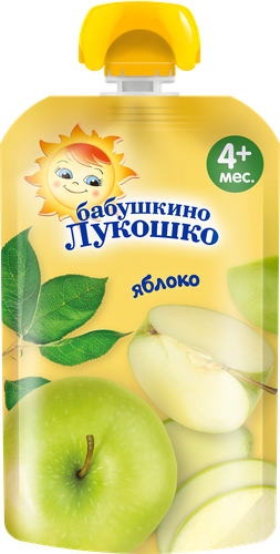 Пюре фруктовое БАБУШКИНО ЛУКОШКО Яблоко, с 4 месяцев, 90г, крупный план