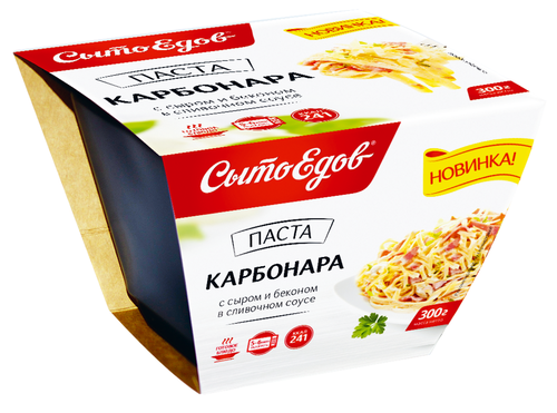 Паста СЫТОЕДОВ Карбонара с сыром и беконом в сливочном соусе, 300г, детальное фото