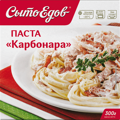 Паста СЫТОЕДОВ Карбонара с сыром и беконом в сливочном соусе, 300г, вид