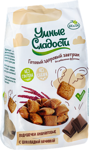 Подушечки УМНЫЕ СЛАДОСТИ с шоколадной начинкой, со стевией, без глютена, 150г, детальное фото