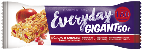 Батончик мюсли EVERYDAY Gigant Яблоко и клюква, 50г, фото