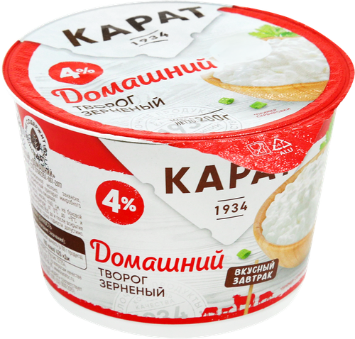 Творог зерненый КАРАТ Домашний 4%, без змж, 200г, фото