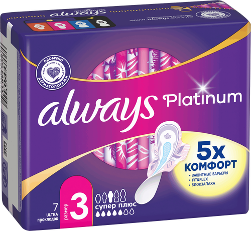 Прокладки ALWAYS Platinum Супер Плюс, ультратонкие, с крылышками, 7шт, детальное фото