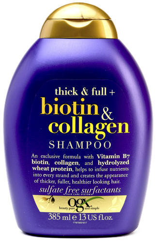 Шампунь для лишенных объема и тонких волос OGX Biotin&Collagen с биотином и коллагеном, 385мл, вид