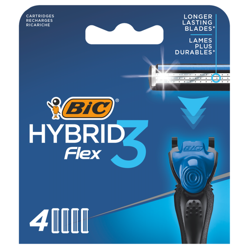 Кассеты сменные для бритья мужские BIC Hybrid 3 Flex подвижных лезвия, 4шт, детальное фото