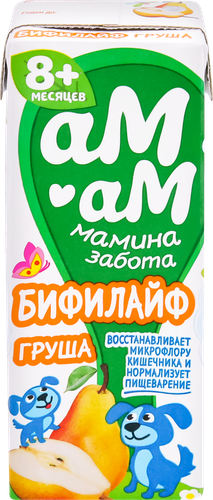 Биопродукт кисломолочный для детей АМ-АМ МАМИНА ЗАБОТА Бифилайф Груша 2,5%, с 8 месяцев, без змж, 210г, фотография