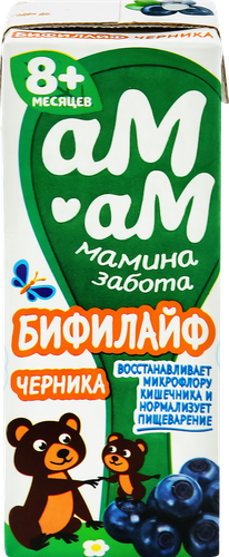 Биопродукт кисломолочный для детей АМ-АМ МАМИНА ЗАБОТА Бифилайф Черника 2,5%, с 8 месяцев, без змж, 210г, фото