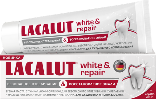 Зубная паста LACALUT White&Repair, 75мл, крупный план