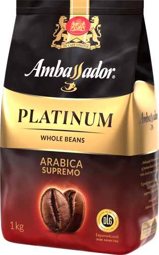 Кофе зерновой AMBASSADOR Platinum натуральный жареный, 1кг, крупный план